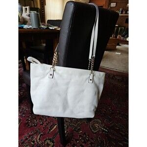 Michael Kors Leather Tote Bag Off White Goldtone Hardware